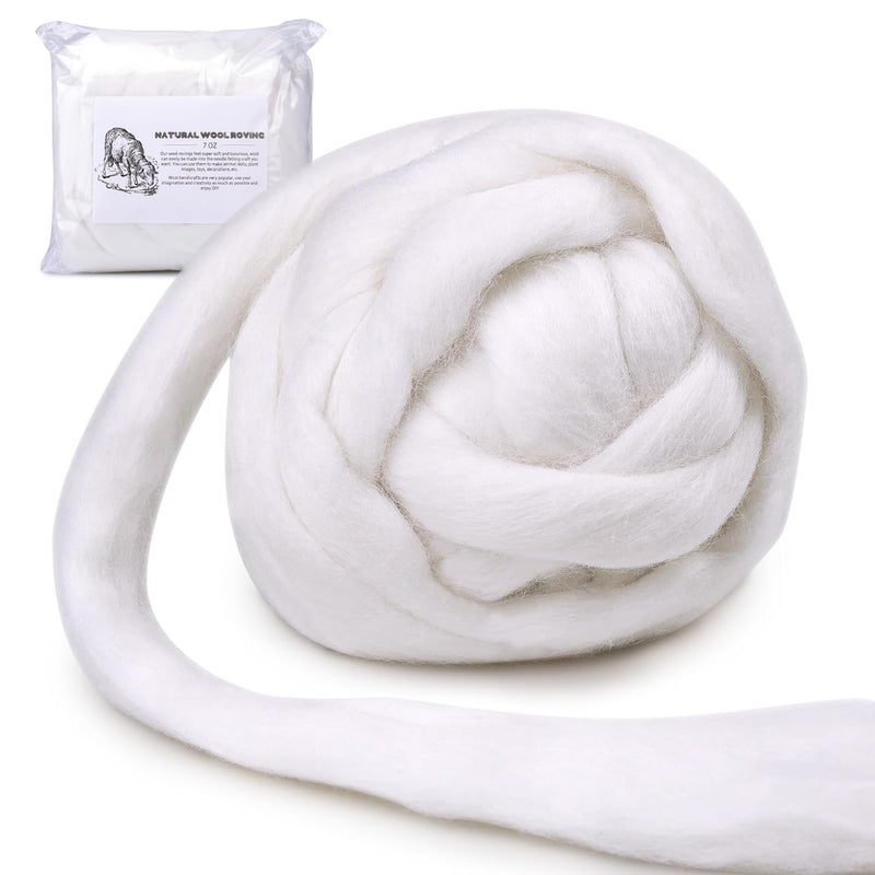 Yizzvb Wool Roving 7.02oz White Natural Needle Felting Wool Bulk for Spinning, Arm Knitting Blanket, Wet Felting, handcrafts, Yarn Roving for DIY Craft Materials - Image 1